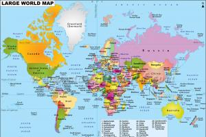 Крупная карта мира со странами на весь экран Физическая карта мира крупным шрифтом